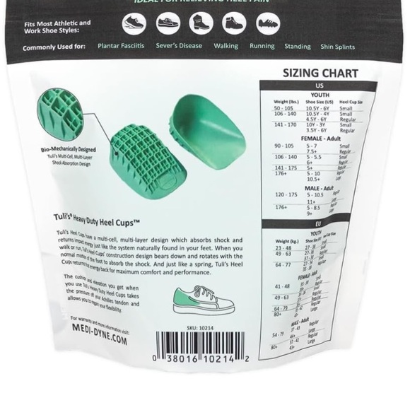 Tuli's Heavy Duty Heel Cups Cushion Insert for Shock Absorption PlantarFasciitis - Picture 12 of 13